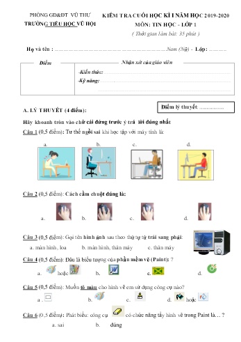Kiểm tra cuối học kì 1 Tin học cấp Tiểu học - Năm học 2019-2020 - Trường Tiểu học Vũ Hội (Có đáp án)