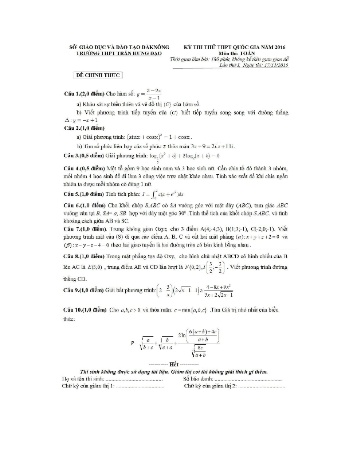 Kỳ thi thử THPT Quốc gia môn Toán (Lần 1) - Năm học 2015-2016 - Trường THPT Trần Hưng Đạo (Có đáp án)