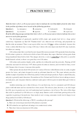 Ôn tập Tiếng Anh Lớp 12 - Đề 3 - Trường THPT Mỹ Lộc