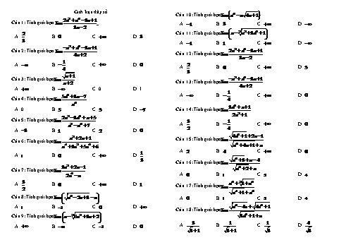 Trắc nghiệm Toán Lớp 11 - Giới han dãy số - Trường THPT Đoàn Kết