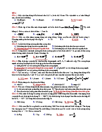 Trắc nghiệm Vật lí Lớp 12 - Đề 3 - Trường THPT An Phúc (Có đáp án)