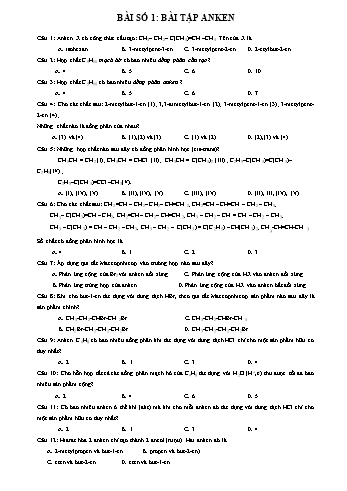 Bài luyện tập Hóa học Lớp 11 - Bài số 1: Anken - Trường THPT Vũ Văn Hiếu