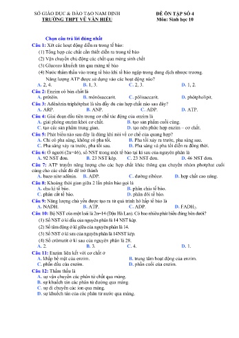 Bài luyện tập Sinh học Lớp 10 - Đề số 4 - Trường THPT Vũ Văn Hiếu