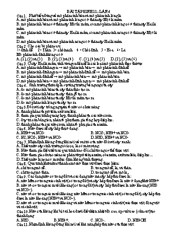 Bài luyện tập Sinh học Lớp 11 (Lần 4) - Trường THPT Vũ Văn Hiếu