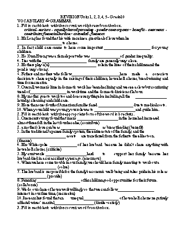 Bài luyện tập Tiếng Anh Lớp 10 - Unit 1-5 - Trường THPT Vũ Văn Hiếu