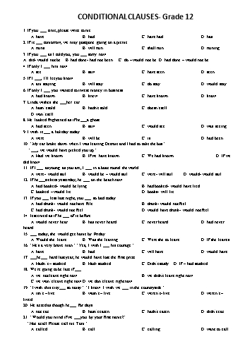 Bài luyện tập Tiếng Anh Lớp 12 - Conditional clauses - Trường THPT Vũ Văn Hiếu