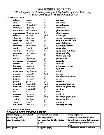 Bài tập bổ trợ Tiếng Anh Lớp 10 - Unit 6: Gender equality - Trường THPT Trần Hưng Đạo