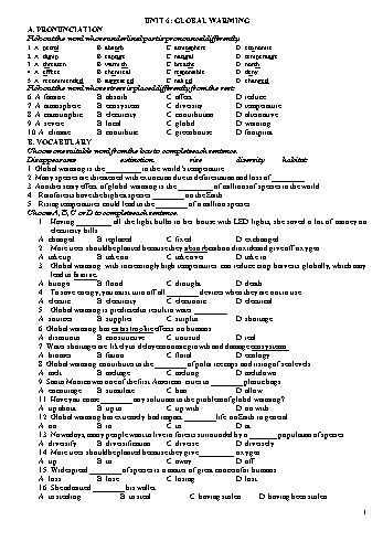 Bài tập buổi chiều Tiếng Anh Lớp 11 - Unit 6: Global warming - Trường THPT Trần Hưng Đạo
