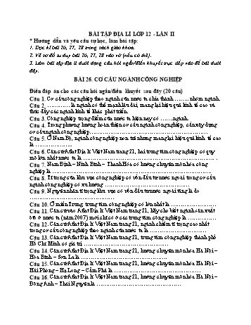 Bài tập Địa lí Lớp 12 - Tuần 2 - Trường THPT Trần Hưng Đạo