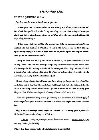 Bài tập Ngữ văn Lớp 10 (Lần 2) - Trường THPT Vũ Văn Hiếu