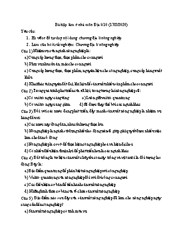 Bài tập ở nhà Địa lí Lớp 10 - Trường THPT Vũ Văn Hiếu
