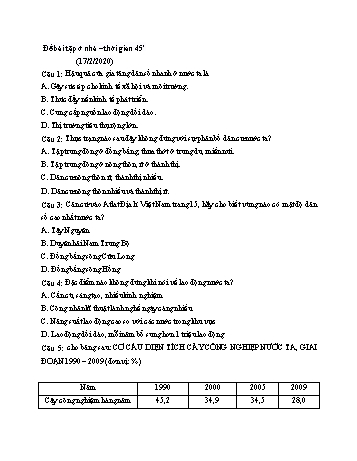 Bài tập ở nhà Địa lí Lớp 12 - Trường THPT Vũ Văn Hiếu