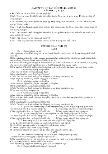 Bài tập ôn tập Địa lí Lớp 10 - Bài 31-35 - Trường THPT Trực Ninh