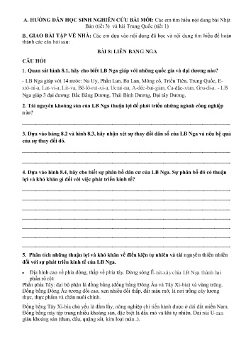 Bài tập ôn tập Địa lí Lớp 11 - Trường THPT Trực Ninh