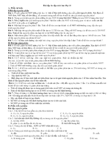 Bài tập ôn tập Sinh học Lớp 10 - Trường THPT Trực Ninh