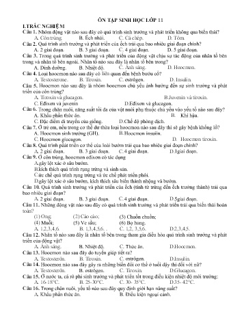 Bài tập ôn tập Sinh học Lớp 11 - Trường THPT Trực Ninh