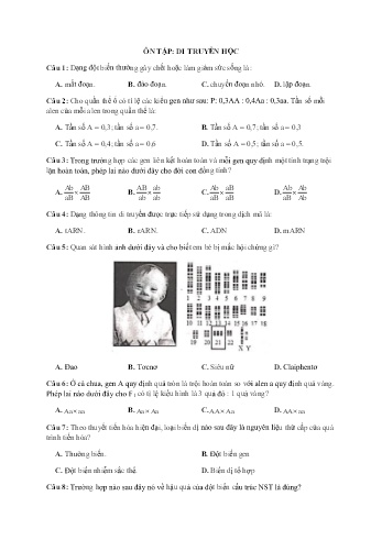 Bài tập ôn tập Sinh học Lớp 12- Trường THPT Trực Ninh