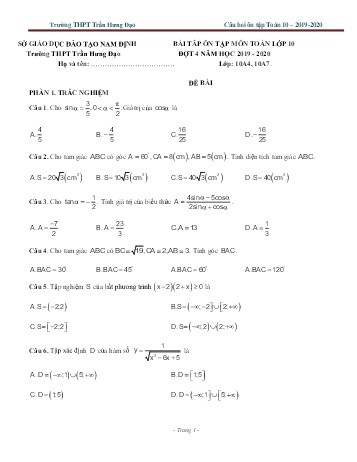 Bài tập ôn tập Toán Lớp 10 (Đợt 4) - Trường THPT Trần Hưng Đạo