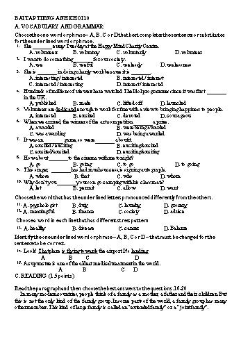 Bài tập Tiếng Anh Lớp 10 - Trường THPT Trần Hưng Đạo Bài tập Tiếng Anh Lớp 10 - Trường THPT Trần Hưng Đạo