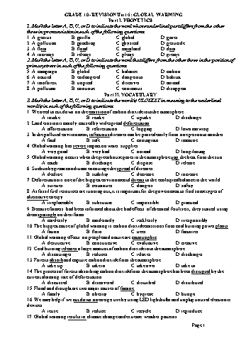Bài tập Tiếng Anh Lớp 11 - Unit 6: Global warming - Trường THPT Vũ Văn Hiếu