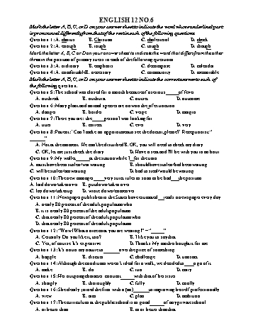 Bài tập Tiếng Anh Lớp 12 (Lần 6) - Trường THPT Vũ Văn Hiếu