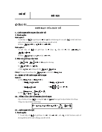Bài tập Toán Lớp 11 - Chủ đề: Giới hạn - Trường THPT Trực Ninh