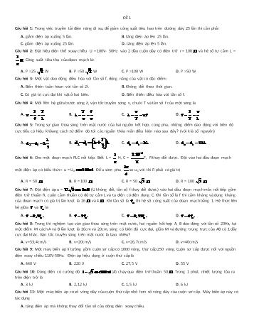 Bài tập trắc nghiệm Vật lí Lớp 12 - Trường THPT Trần Hưng Đạo