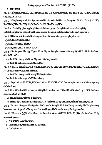 Bài tập tự học Hóa học Lớp 10 (Dành cho học sinh khối A1, D) - Trường THPT Trần Hưng Đạo