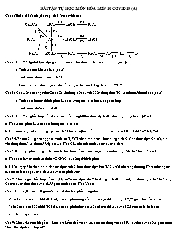 Bài tập tự học Hóa học Lớp 10 - Trường THPT Trần Hưng Đạo