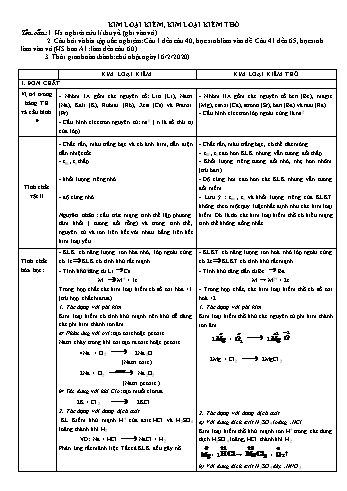 Bài tập tự học Hóa học Lớp 12 - Kim loại kiềm, kim loại kiềm thổ