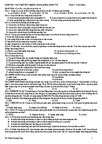 Bài tập tự luyện Vật lí Lớp 12 - Nguyên tắc truyền thông sóng điện từ - Trường THPT Trực Ninh