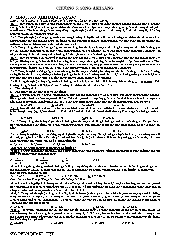 Bài tập tự luyện Vật lí Lớp 12 - Sóng ánh sáng - Trường THPT Trực Ninh