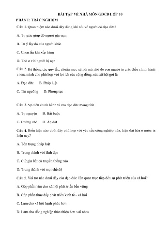 Bài tập về nhà Giáo dục công dân Lớp 10 - Trường THPT Trực Ninh