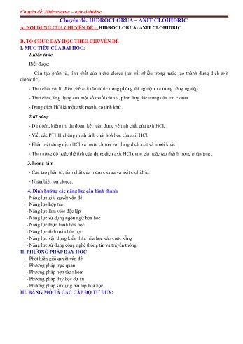 Chuyên đề Hóa học Lớp 10 - Hidroclorua, axit clohidric - Trường THPT Trần Văn Lan