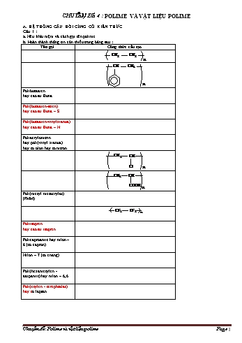 Chuyên đề Hóa học Lớp 12 - Chuyên đề 4 : Polime và vật liệu polime - Trường THPT Trực Ninh B