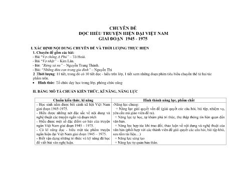 Chuyên đề Ngữ văn Lớp 12 - Truyện hiện đại Việt Nam giai đoạn 1945-1975 - Trường THPT Trần Văn Lan