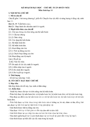 Chuyên đề Sinh học Lớp 11 - Tuần hoàn máu - Trường THPT Trần Văn Lan