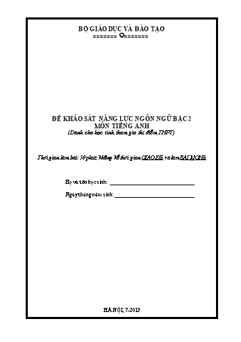Đề khảo sát năng lực bậc 2 môn Tiếng Anh - Trường THPT Xuân Trường (Có file nghe và Đáp án)