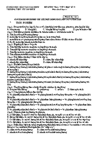 Đề kiểm tra 45 phút Sinh học Lớp 11 - Mã đề: 123 - Trường THPT Vũ Văn Hiếu