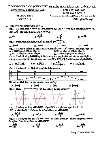 Đề kiểm tra chất lượng giữa học kì 1 Toán Lớp 12 - Mã đề: 127 - Năm học 2019-2020 - Trường THPT Trần Văn Lan