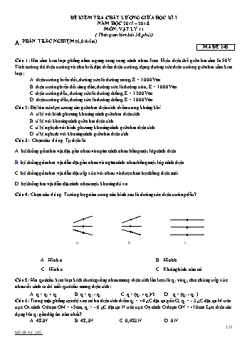 Đề kiểm tra chất lượng giữa học kì 1 Vật lí Lớp 11 - Mã đề: 245 - Năm học 2017-2018 - Trường THPT Trực Ninh
