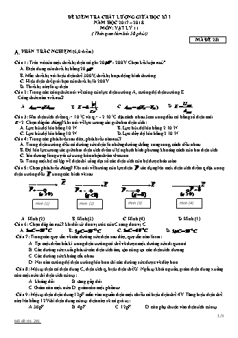 Đề kiểm tra chất lượng giữa học kì 1 Vật lí Lớp 11 - Mã đề: 281 - Năm học 2017-2018 - Trường THPT Trực Ninh