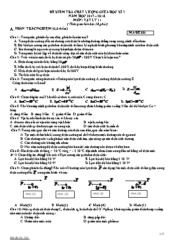 Đề kiểm tra chất lượng giữa học kì 1 Vật lí Lớp 11 - Mã đề: 551 - Năm học 2017-2018 - Trường THPT Trực Ninh