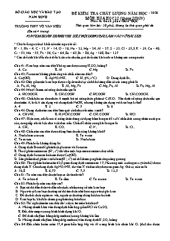 Đề kiểm tra chất lượng Hóa học Lớp 12 - Trường THPT Vũ Văn Hiếu