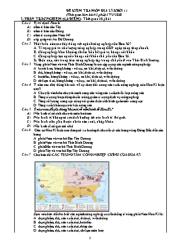 Đề kiểm tra Địa lí Lớp 11 - Trường THPT Vũ Văn Hiếu