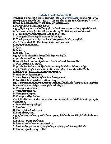 Đề kiểm tra Lịch sử Lớp 10 - Trường THPT Vũ Văn Hiếu