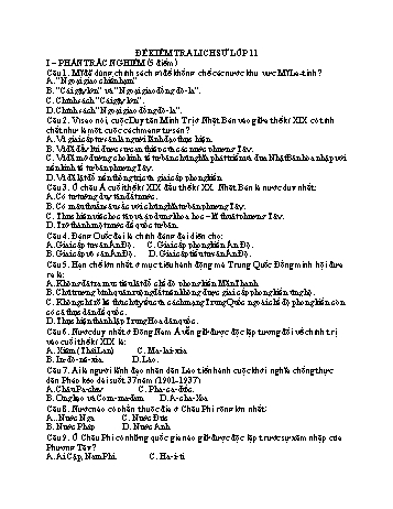 Đề kiểm tra Lịch sử Lớp 11 - Trường THPT Vũ Văn Hiếu