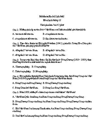 Đề kiểm tra Lịch sử Lớp 12 - Trường THPT Vũ Văn Hiếu