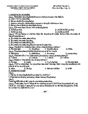 Đề kiểm tra Sinh học Lớp 10 (Lần 4) - Trường THPT Vũ Văn Hiếu