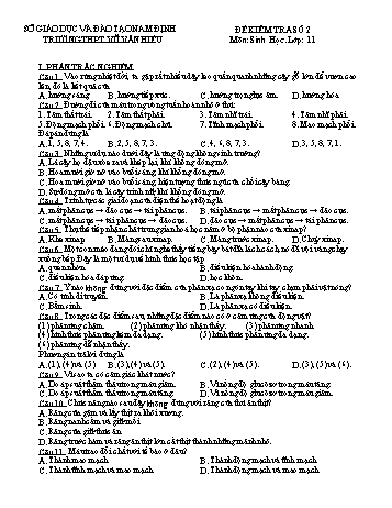 Đề kiểm tra Sinh học Lớp 11 - Đề số 2 - Trường THPT Vũ Văn Hiếu